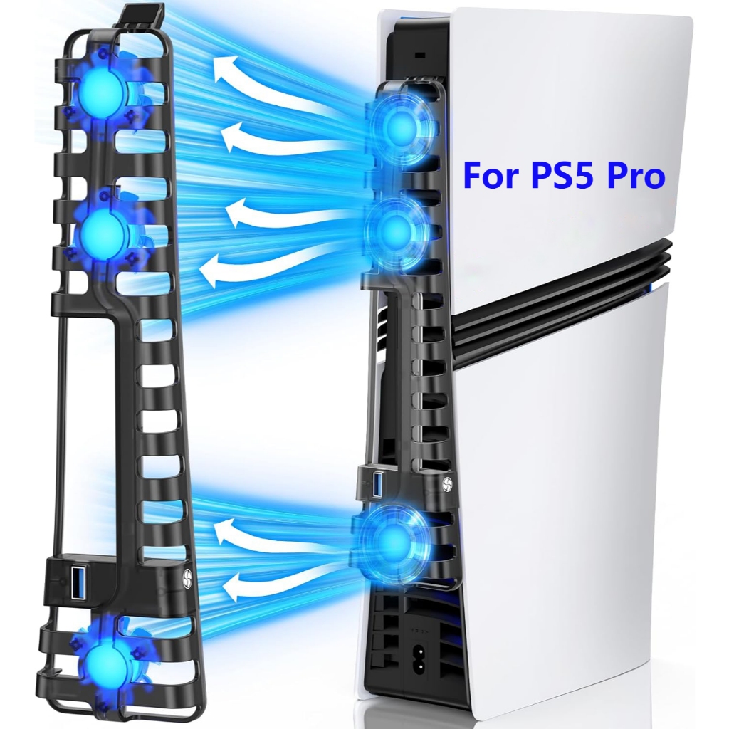 DOBE พัดลมระบายความร้อนสำหรับเครื่องเล่น PS5 Pro, มีฟังก์ชันบันทึกค่า, ไฟ LED, พัดลมความเร็วสูง 3 ตัว และพอร์ต USB 3.0
