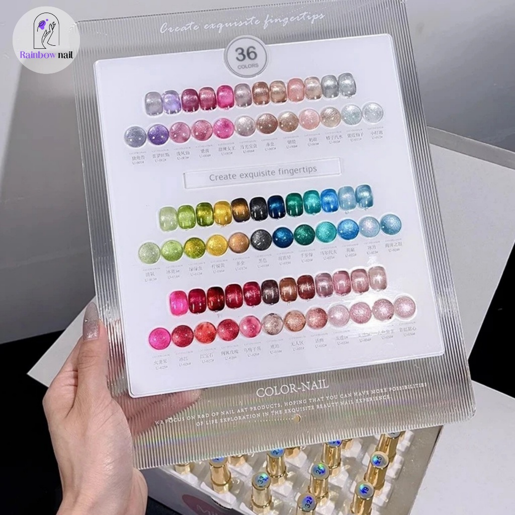 MILAN 36 สีแมวตาเจลยาทาเล็บชุด เจลตาแมว เจลลูกแก้ว สีแน่น ผลมันวาว แผนภูมิสีฟรี