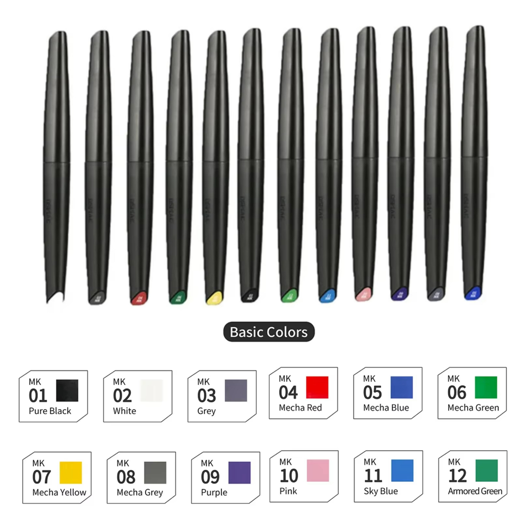 Dspiae Soft Tip Water-based Marker ชุดปากกา Basic Metallic Fluorescent สีชุดสําหรับ Gundam รุ่นภาพวา