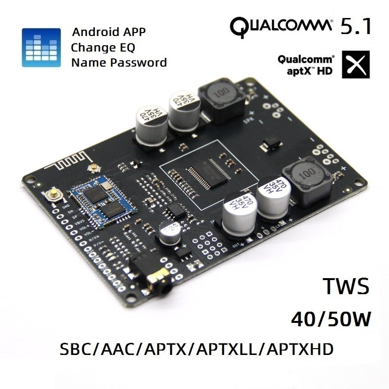 App เปลี่ยนรหัสผ่าน EQ Bluetooth 5.1 Qualcomm QCC3034 พร้อมกล่องคู่ AUX APTXHD โมโน 40W/50W