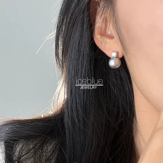 iceblue-ต่างหูติดหูลูกมุกประดับคริสตัล ดีไซน์ละเอียดอ่อน สง่างาม ไม่ก่อภูมิแพ้ กันน้ำ กันเหงื่อ ไม่ซีดสี สำหรับสุภาพสตรี E37