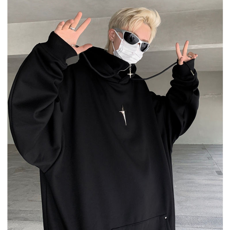 เสื้อหนาวโอเวอร์ไซส์คอสูงมีฮู้ดทรงหลวมครึ่งซิปตัดแนวสตรีทแฟชั่นสําหรับผู้ชายและผู้หญิง
