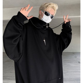 เสื้อหนาวโอเวอร์ไซส์คอสูงมีฮู้ดทรงหลวมครึ่งซิปตัดแนวสตรีทแฟช…