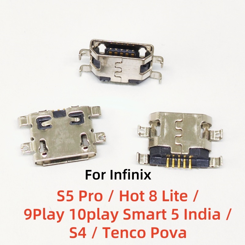5-100 ชิ้น USB แจ็คชาร์จซ็อกเก็ตพอร์ตปลั๊ก Dock Charger Connector สําหรับ Infinix S5 Pro / Hot 8 Lite / Hot 9 10 Play / 9Play 10play สมาร์ท 5 อินเดีย / S4 / Tenco Pova อะไหล่ซ่อม
