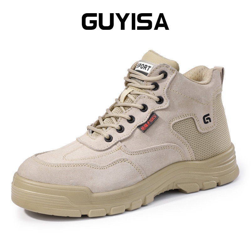 GUYISA รองเท้าช่างไฟฟ้าไม่มีโลหะ รองเท้าเซฟตี้ผู้ชายพลาสติกหมวกนิ้วเท้าสีดํา A3087s 37-45