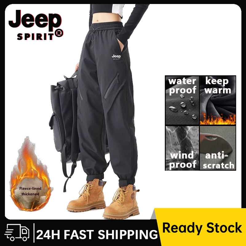 Jeep SPIRIT กางเกงฤดูหนาวกางเกงกํามะหยี่กลางแจ้งสําหรับบุรุษและสตรีผูกเท้า Mount
