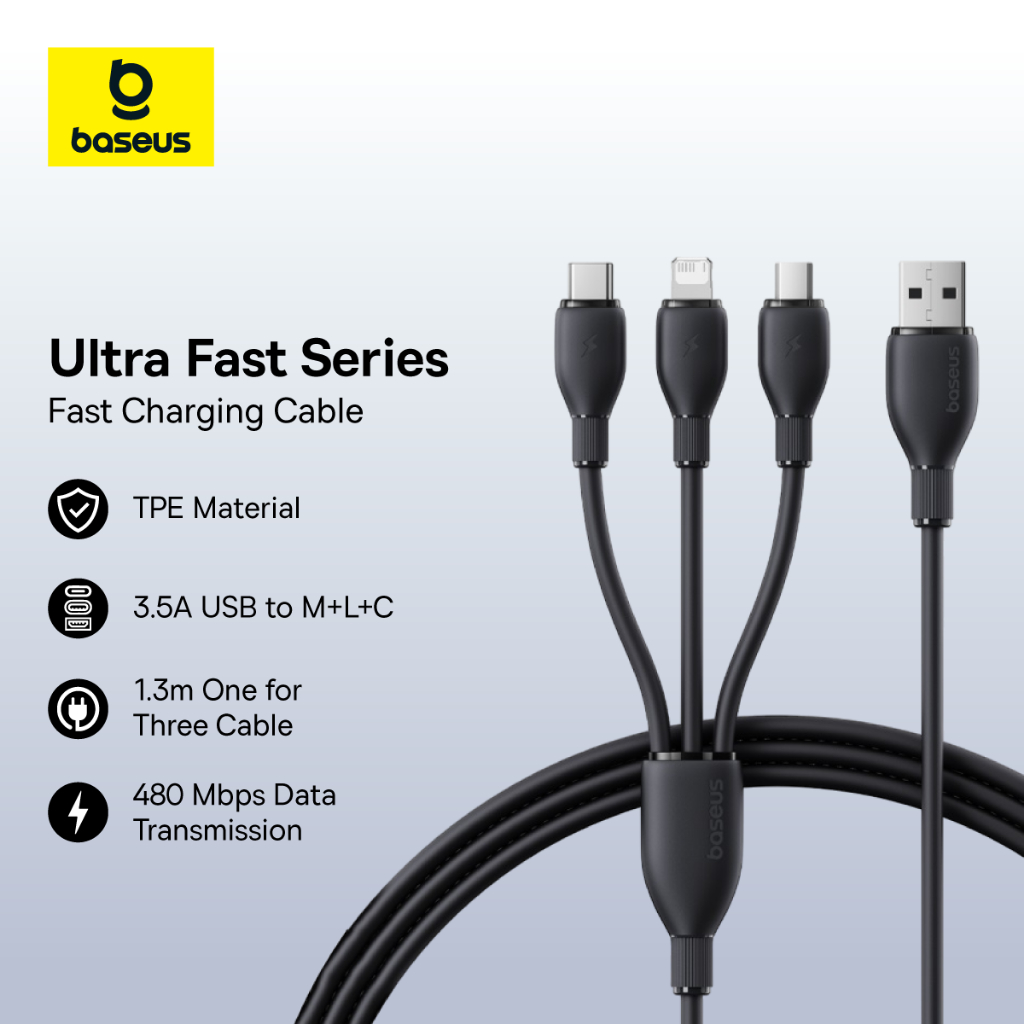 Baseus Ultra-Fast One-for-Three USB-A ถึง M+L+C 3.5A