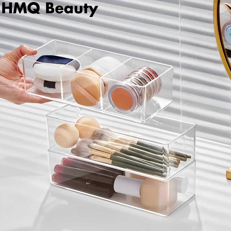 อะคริลิคกล่องเก็บโปร่งใสสําหรับเดสก์ท็อป Clutter Storage พร้อมลิ้นชัก Division Simple และ Clean Vanity Finishing กล่องรวมและซ้อน