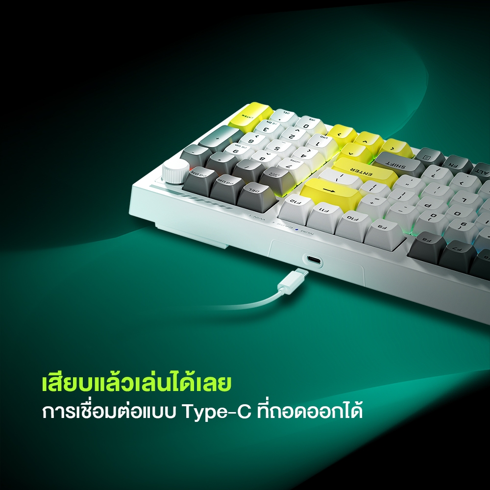 คีย์บอร์ดเกมมิ่งแบบมีสาย Machenike K1 ที่มีเค้าโครง 98 ปุ่ม พร้อมไฟแบ็คไลท์ RGB คีย์บอร์ดไร้เสียงพร้อมปุ่มหมุนและแป้นตัวเลข (คีย์บอร์ดภาษาไทย) รูปที่ 5