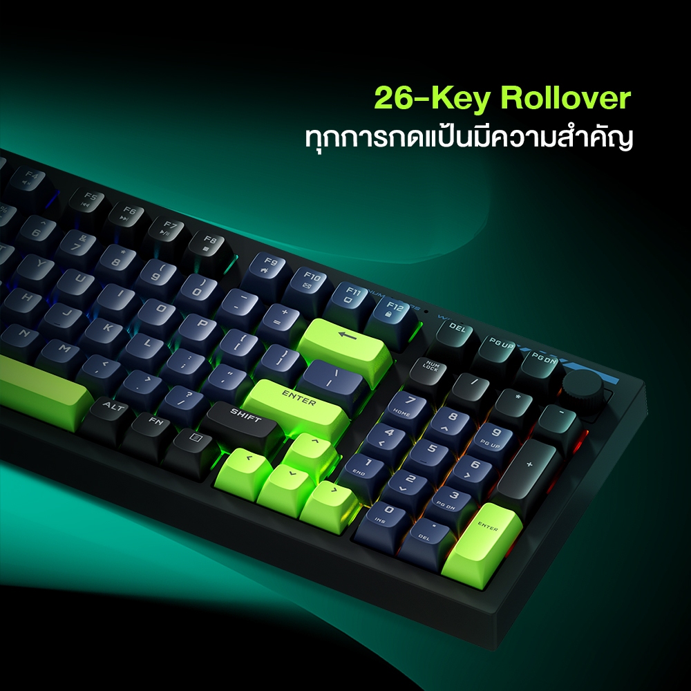 คีย์บอร์ดเกมมิ่งแบบมีสาย Machenike K1 ที่มีเค้าโครง 98 ปุ่ม พร้อมไฟแบ็คไลท์ RGB คีย์บอร์ดไร้เสียงพร้อมปุ่มหมุนและแป้นตัวเลข (คีย์บอร์ดภาษาไทย) รูปที่ 7