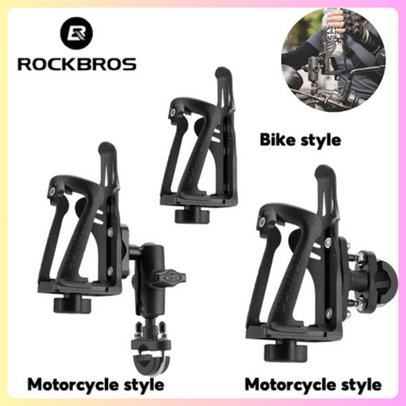ROCKBROS ที่ใส่ขวดน้ำแบบพกพา 360 °ปรับได้สำหรับรถจักรยานยนต์และอุปกรณ์เสริมจักรยานยนต์ที่ใส่ถ้วยหมุนได้