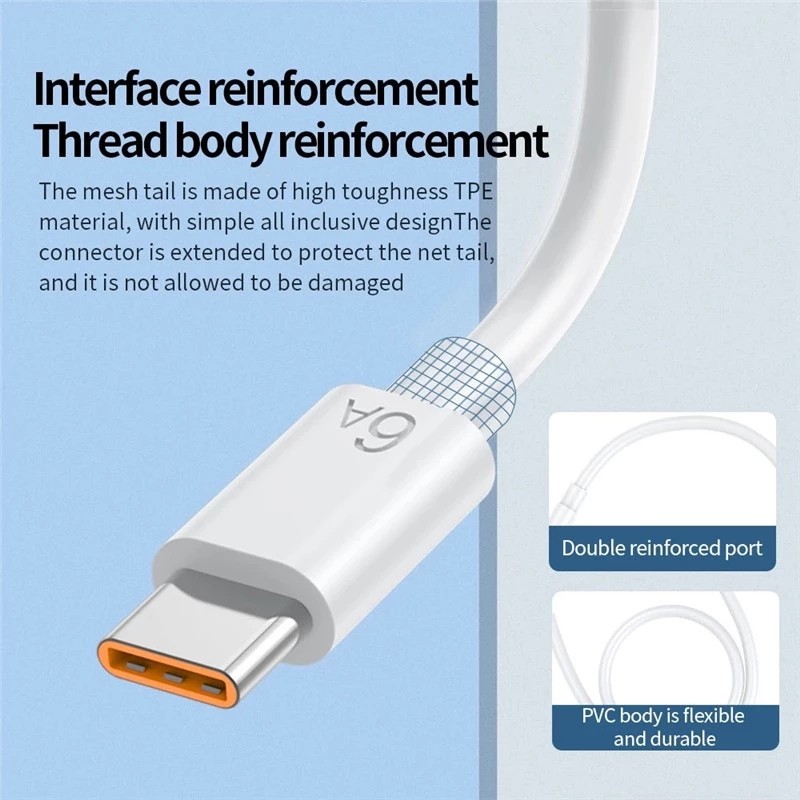 สายชาร์จเร็ว 66W 6A USB Type c แบบชาร์จเร็ว