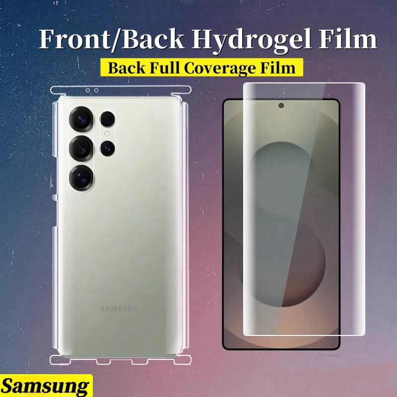 คลุมทั้งหมดด้านหน้า + ฟิล์มด้านหลังสําหรับ Samsung S25 Ultra S24 S23 Ultra Plus ป้องกันหน้าจอฟิล์มHydrogelสําหรับSamsung S25 S24 Ultraด้านข้างด้านหลังฟิล์ม