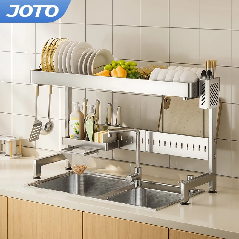 JOTO ชั้นวางจานสแตนเลส ที่วางจาน รุ่นอัพเกรด กันสนิม bowl rack คร่อมอ่างล้างจาน ชั้นวางของในครัว