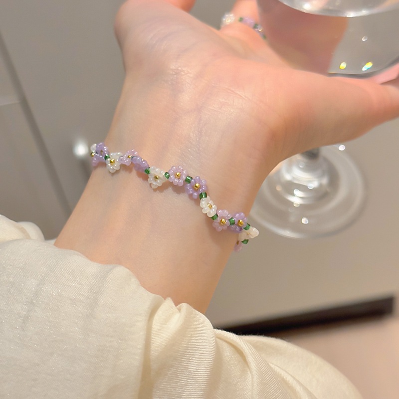 เดรช สร้อยข้อมือปรับได้ไม่สม่ําเสมอลูกปัดสีม่วงสําหรับผู้หญิงดีไซน์เรียบง่ายเครื่องประดับมือแฟชั่น