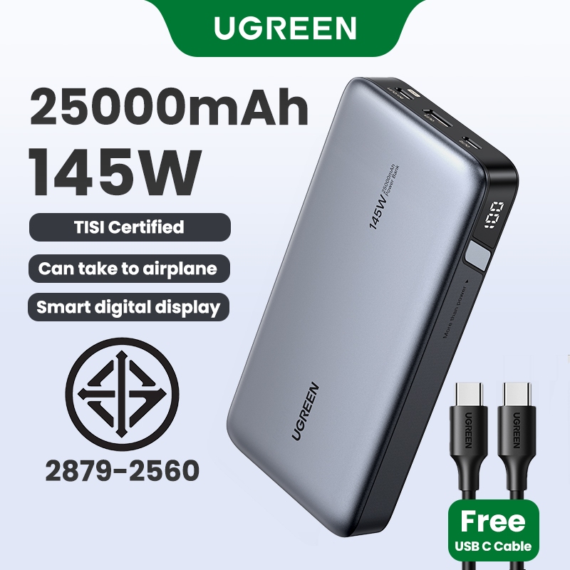 UGREEN 145 W/100 W Power Bank 20000 mAh/25000 mAh แบบพกพา PD Fast Charging PowerBank สมาร์ทดิจิตอลจอ