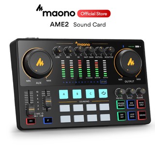Maono AME2 Sound Card Professional Studio Mixer Audio Interface With 48V Phantom Power for PC,Smart Phone,Recording,Podcasting,Live Streaming