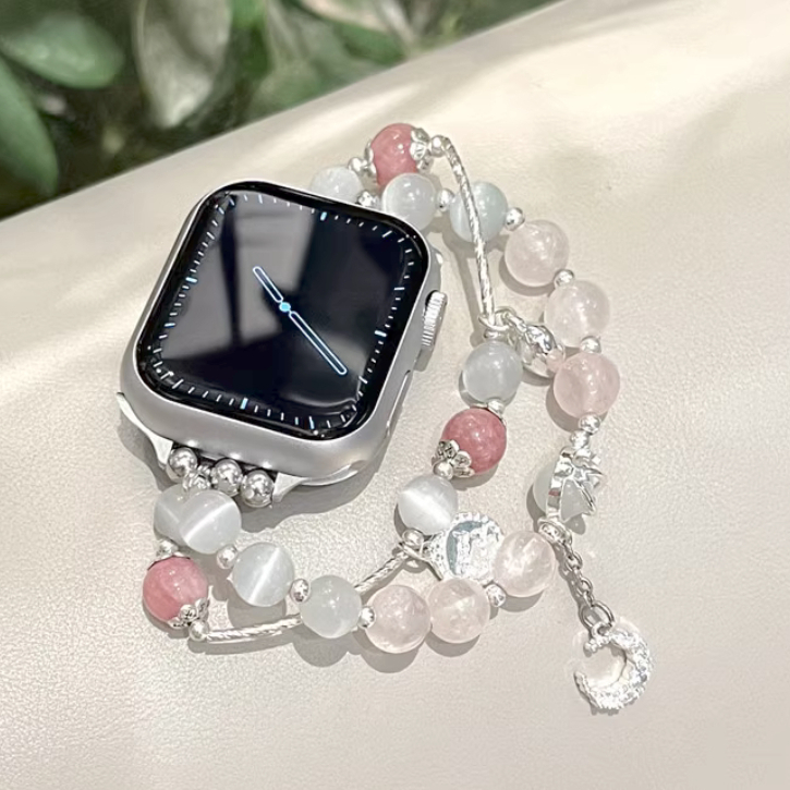 Crystal Clover Gem Beads Agate Style Watchband Compatible For Watch Strap Series10 9 8 7 6 5 4 3 2 1