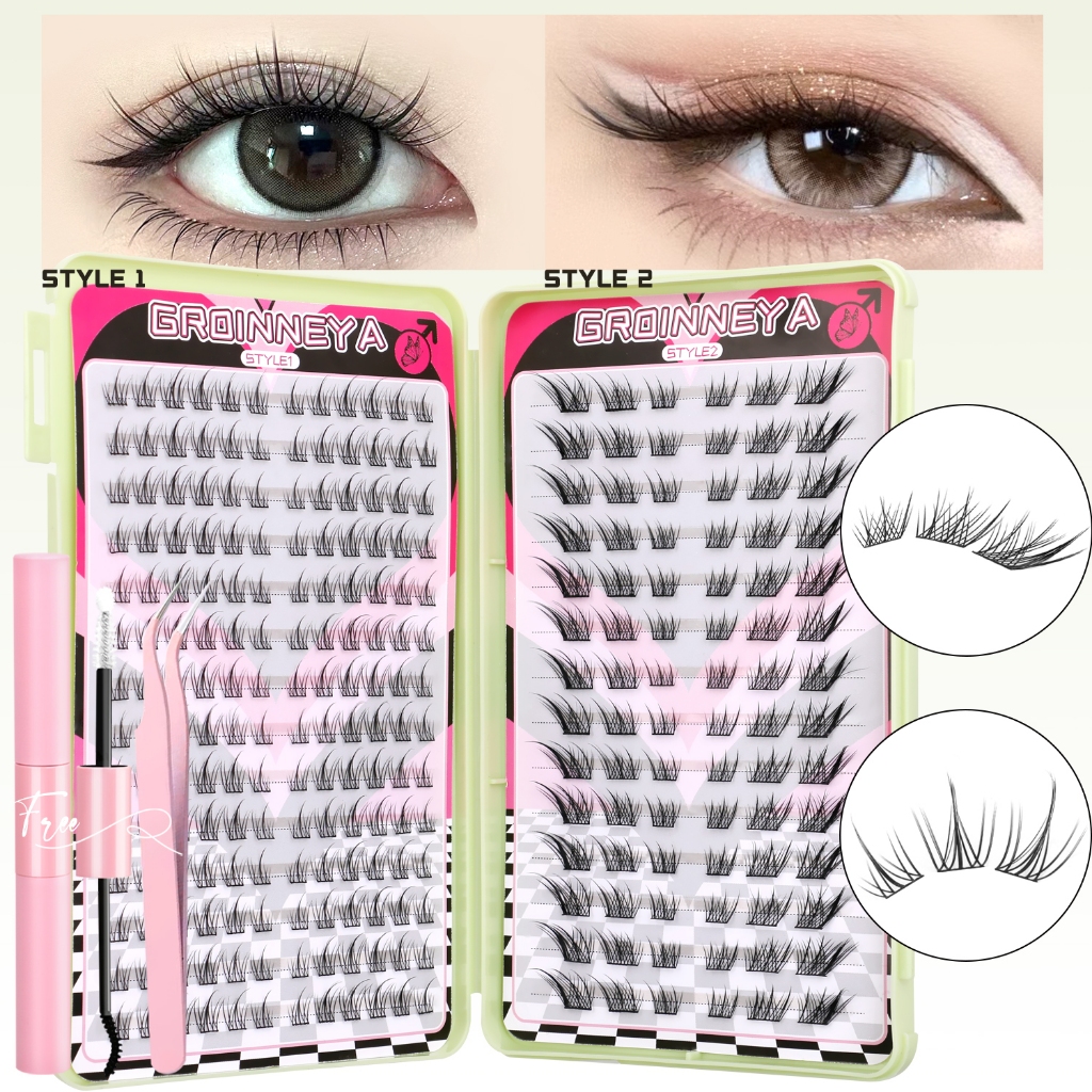 Groinneya Lash Clusters Kit Cat Lashes Cluster Eyelash Extensions Eyelash Clusters Kit DIY ที่บ้าน