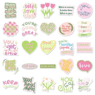 50 ชิ้นตลกแรงบันดาลใจภาษาอังกฤษสีชมพูสติกเกอร์สําหรับโทรศัพท์แล็ปท็อปหมวกกันน็อคสติกเกอร์กราฟฟิตีกันน้ําสร้างสรรค์ ทําเอง