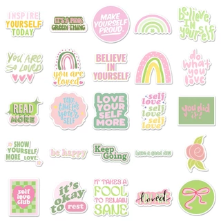 50 ชิ้นตลกแรงบันดาลใจภาษาอังกฤษสีชมพูสติกเกอร์สําหรับโทรศัพท์แล็ปท็อปหมวกกันน็อคสติกเกอร์กราฟฟิตีกันน้ําสร้างสรรค์ ทําเอง