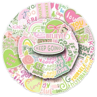 50 ชิ้นตลกแรงบันดาลใจภาษาอังกฤษสีชมพูสติกเกอร์สําหรับโทรศัพท์แล็ปท็อปหมวกกันน็อคสติกเกอร์กราฟฟิตีกันน้ําสร้างสรรค์ ทําเอง