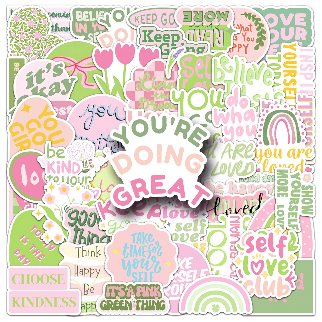 50 ชิ้นตลกแรงบันดาลใจภาษาอังกฤษสีชมพูสติกเกอร์สําหรับโทรศัพท์แล็ปท็อปหมวกกันน็อคสติกเกอร์กราฟฟิตีกันน้ําสร้างสรรค์ ทําเอง