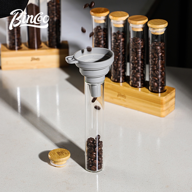 Bincoo หลอดเมล็ดกาแฟฐานไม้ไผ่แก้ว Borosilicate ถังเมล็ดกาแฟ ที่วางเมล็ดกาแฟ - รูปที่ 5