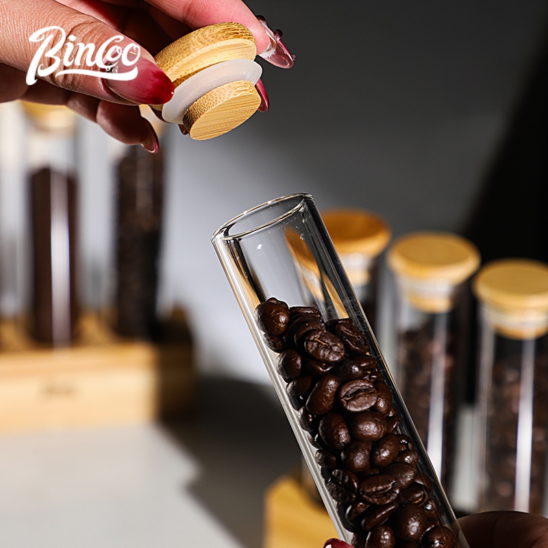 Bincoo หลอดเมล็ดกาแฟฐานไม้ไผ่แก้ว Borosilicate ถังเมล็ดกาแฟ ที่วางเมล็ดกาแฟ - รูปที่ 6