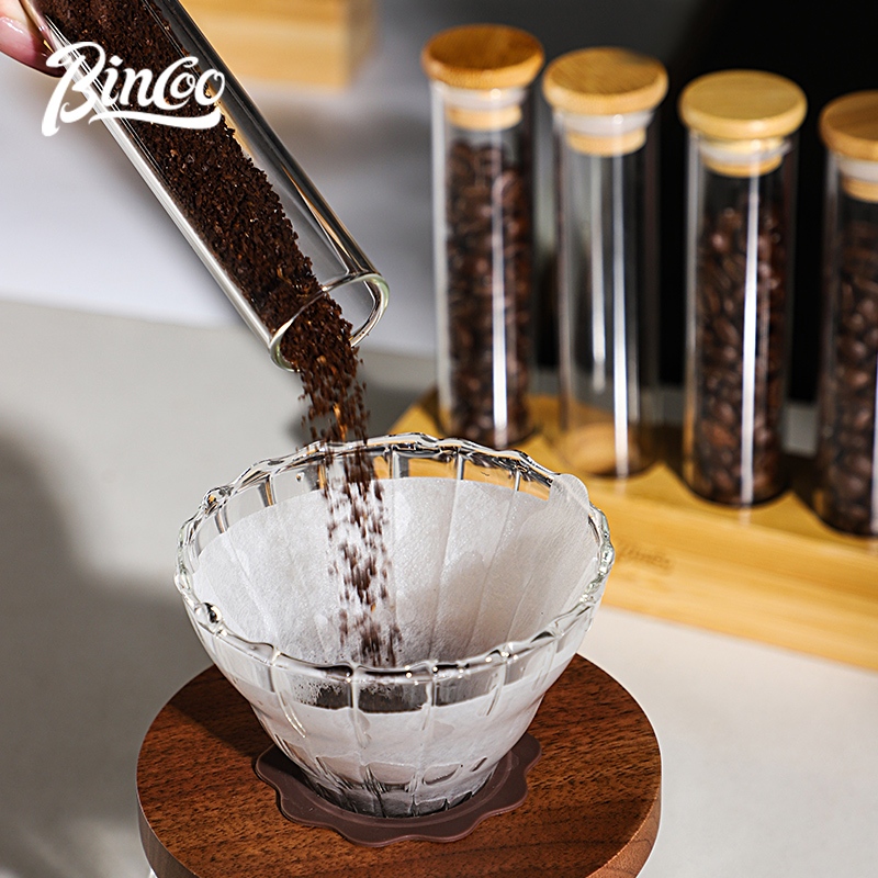 Bincoo หลอดเมล็ดกาแฟฐานไม้ไผ่แก้ว Borosilicate ถังเมล็ดกาแฟ ที่วางเมล็ดกาแฟ - รูปที่ 7
