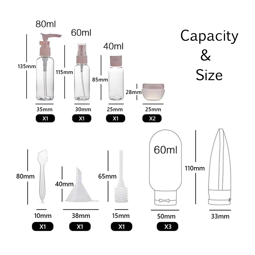 11PCS ขวดสเปรย์พลาสติก สําหรับใส่โลชั่น เครื่องสําอาง แชมพู เหมาะกับการเดินทาง