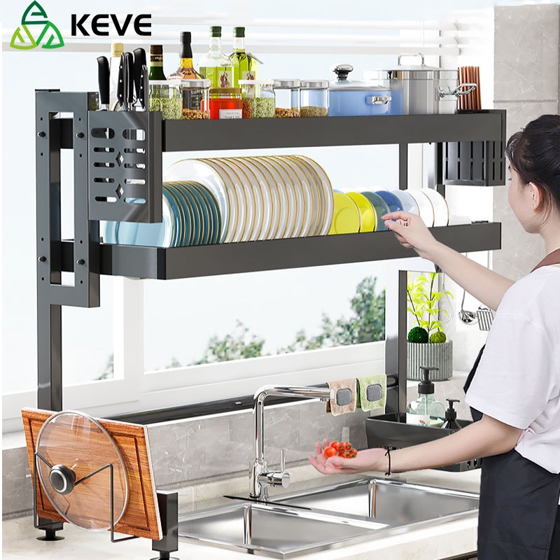 KEVE ชั้นวางจาน ที่วางจาน ชั้นวางของในครัว คร่อมอ่างล้างจาน bowl rack 55-125ซม รุ่นอัพเกรด