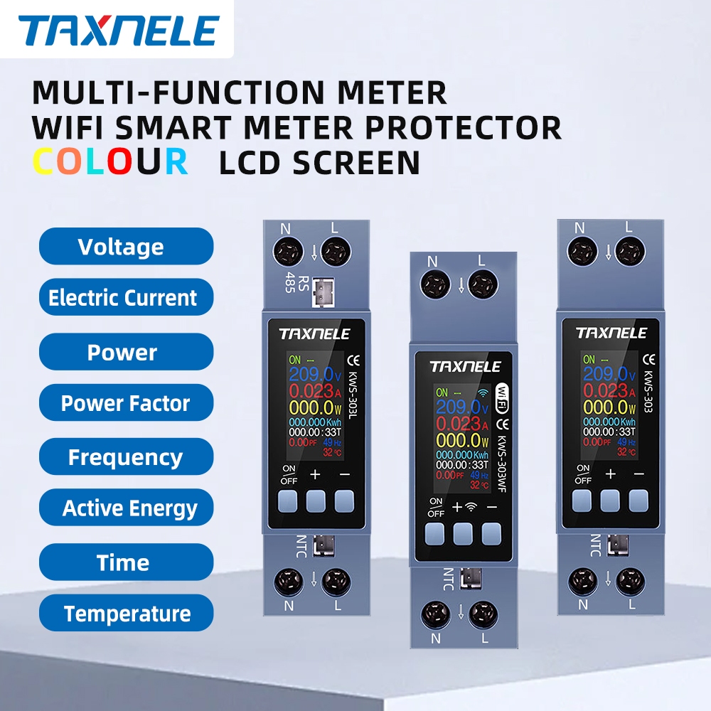 Taxnele TUYA WiFi AC monitor 220V แรงดันไฟฟ้าป้องกันกระแสไฟ KWH Energy Meter Switch Circuit Breaker
