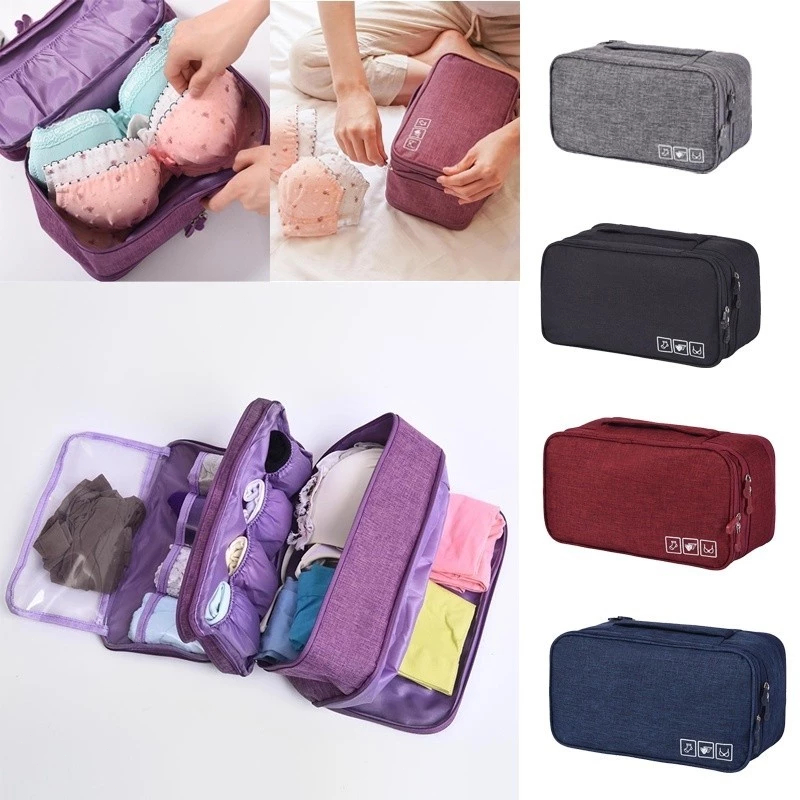 กระเป๋าจัดระเบียบชุดชั้นใน 3 ชั้น กระเป๋าเก็บชุดชั้นใน กันน้ำ จุได้เยอะ กางเกงใน ถุงเท้า พกพาเดินทาง