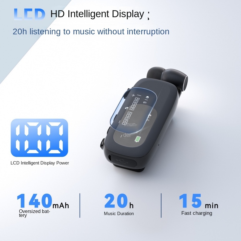 หูฟังบลูทูธ K75 สไตล์ lavalier สแตนด์บายนานพิเศษสําหรับสายเรียกเข้า, การสั่นสะเทือน, การลดเสียงรบกวนแบบส่องทางไกล