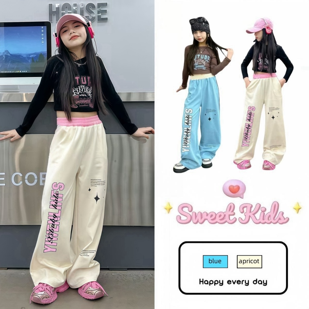 SweetKids พร้อมส่งจากกทม🌸ชุดสูทสาว🍓สาวแฟชั่น ชุดฮิปฮอป แขนยาวบาง + กางเกงขากว้าง คลองเลื่อย 2 ชิ้น