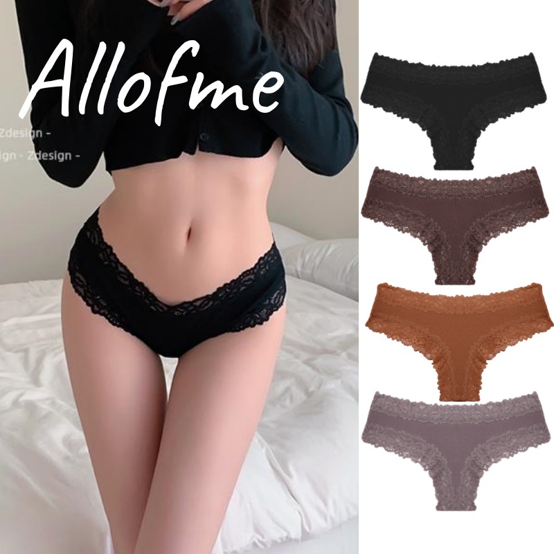 Allofme ผู้หญิงกางเกงชั้นในลูกไม้เซ็กซี่การออกแบบเอวต่ําชุดชั้นในบราซิลชุดชั้นใน