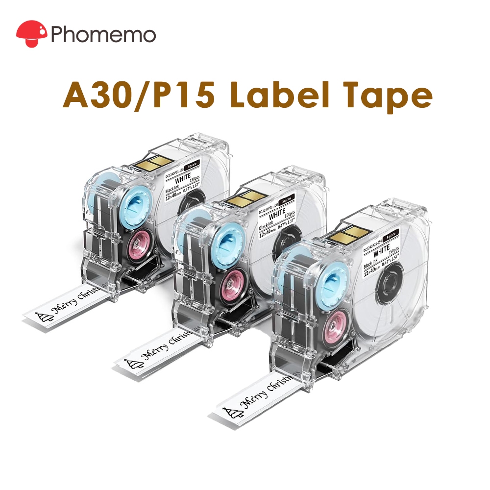 Phomemo A30/P15 เทปฉลากสีขาว,สติ๊กเกอร์ตัดสําเร็จแบบมีกาวในตัว(3 แพ็ค)