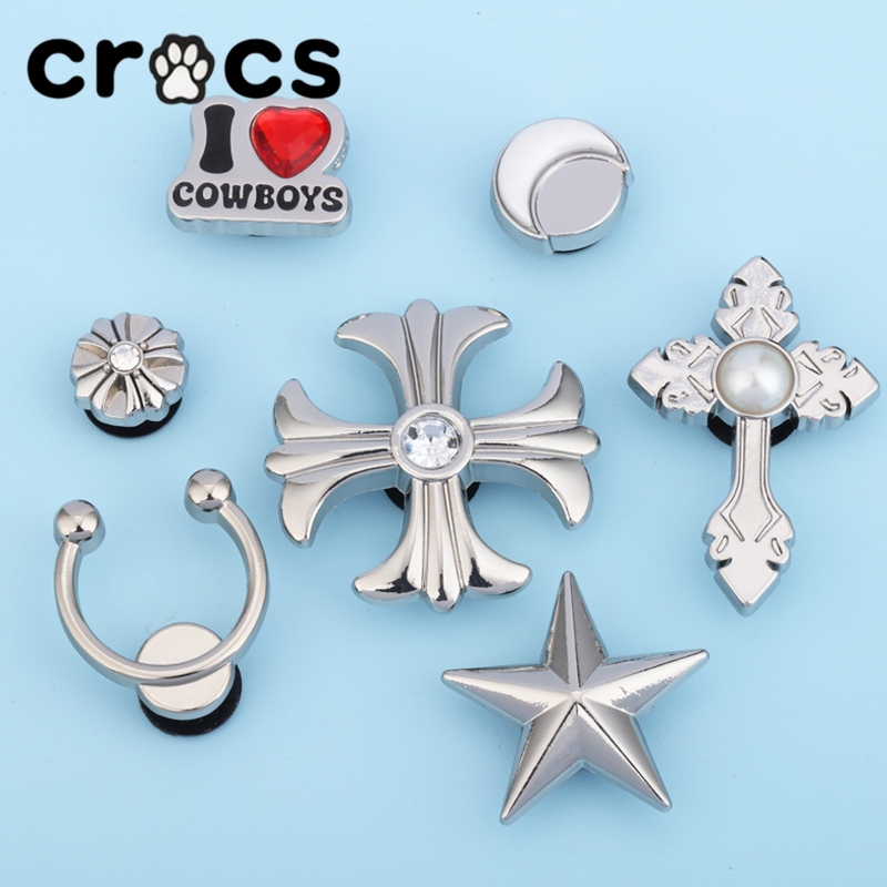 รองเท้าหลุม crocs อุปกรณ์เสริมรองเท้าดอกไม้การ์ด Luo Chi ตกแต่ง DIY อุปกรณ์เสริมโลหะคุณภาพสูง I Love Denim Series หัวเข็มขัดรองเท้า Zhibixing