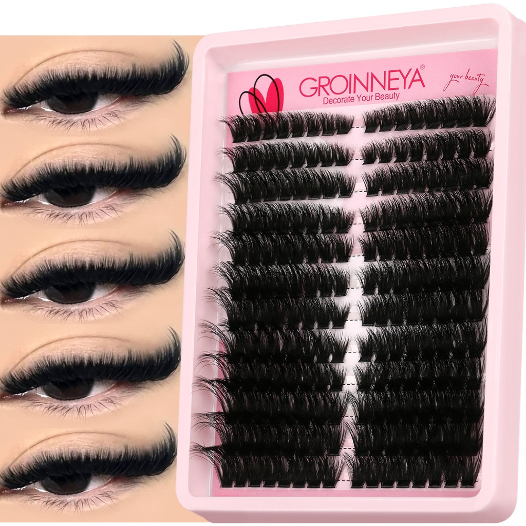 Groinneya 3D Mink Lashes Kit Cluster Eyelash นุ่มหนา Lash Clusters หรูหราคุณภาพสูงขนตา