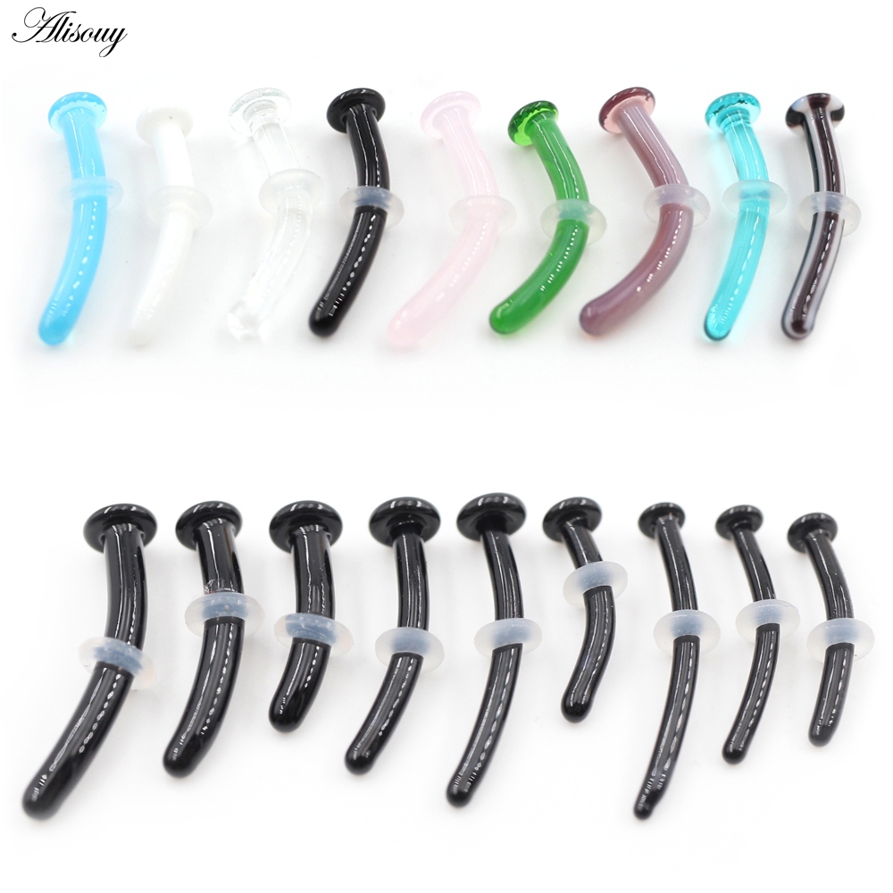Alisouy 1 ชิ้นแก้วใส Bent Bar แหวนจมูกหู Septum กระดูกอ่อน Tragus Helix Daith Stud ต่างหูเจาะเครื่องประดับ