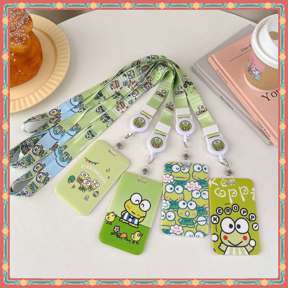 Sanrio Keroppi เคสแข็งใส่บัตรแบบดึงได้ พร้อมเชือกคล้องยาว กันหาย สําหรับบัตรประชาชน/บัตรโดยสาร/Access Control/MRT/ABS ID/Photocard
