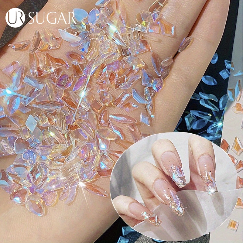 Ur SUGAR 100 ชิ้น ชิ้นมินิขนาดเล็กใหม่ออโรร่าเล็บอุปกรณ์เสริมรูปเพชรที่มีสีสันแชมเปญสี