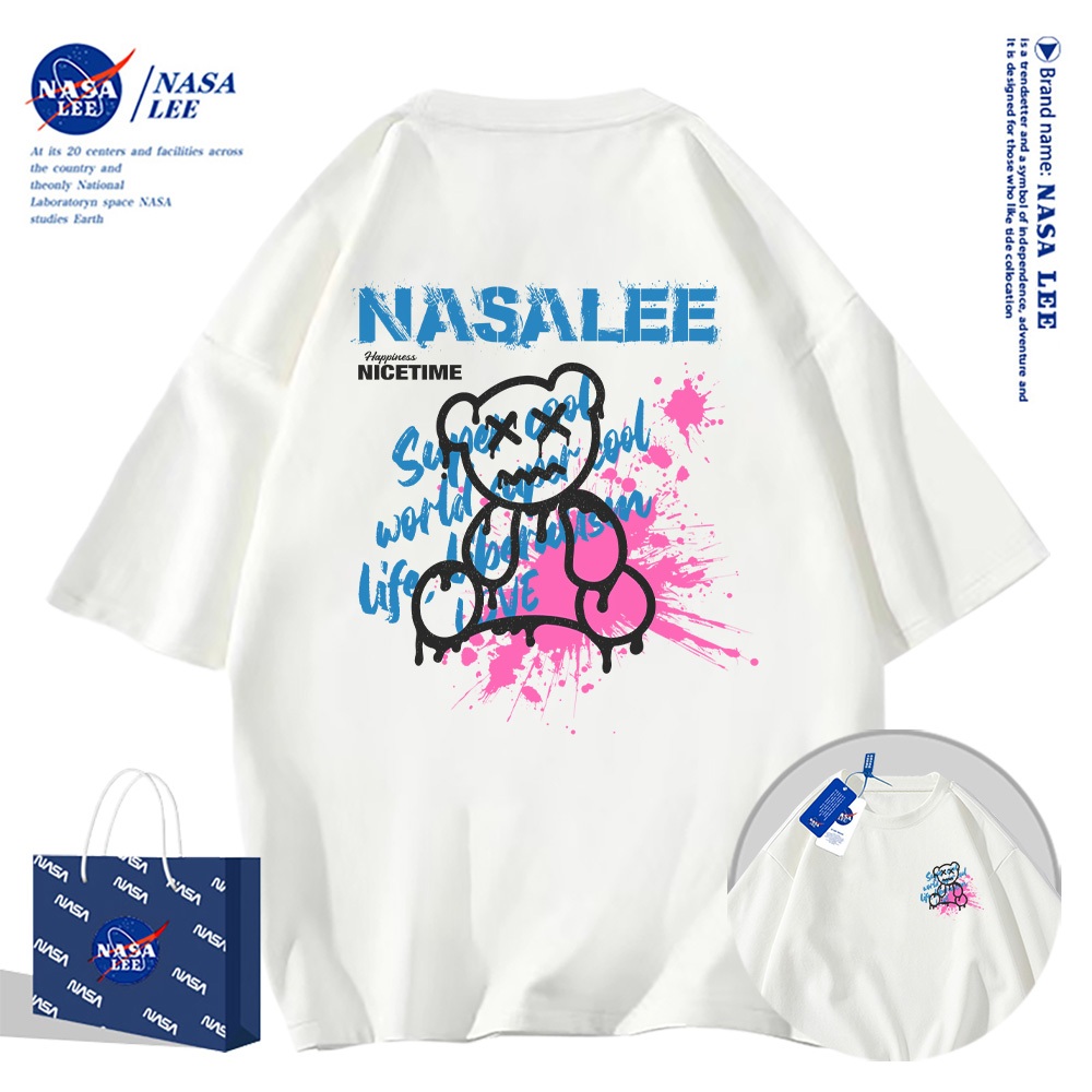 🔥จัดส่งในวันเดียว🔥เสื้อยืดแขนสั้น NASA ลายหมีโหด, ผ้า 100% คอตตอน ใส่ได้ทั้งชายและหญิง