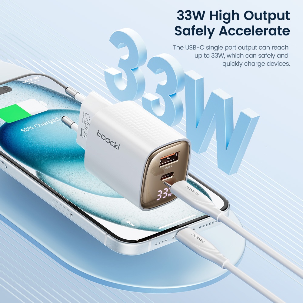 Toocki 33W GAN Travel Charger USB Type C Fast Charging PD3.0 Power Digital Display Adapter สําหรับโทรศัพท์แท็บเล็ตแล็ปท็อปชาร์จ USB C สาย - รูปที่ 3