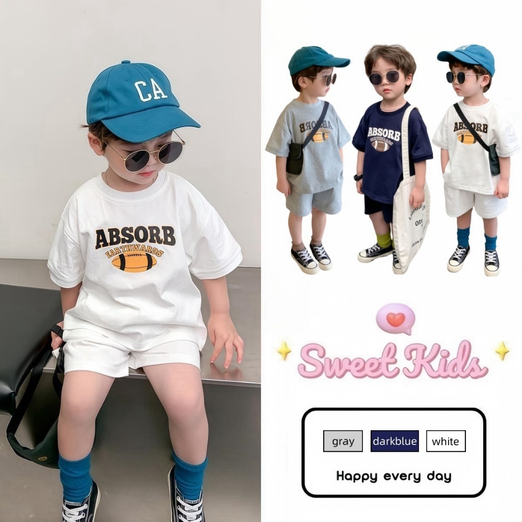 SweetKids พร้อมส่งจากกทม🌸ชุดเด็ก🍓เด็กผู้ชาย กางเกงขาสั้นแขนสั้น ชุดทูพีซเกาหลีอินเทรนด์ เหมาะสําหรับฤดูร้อน