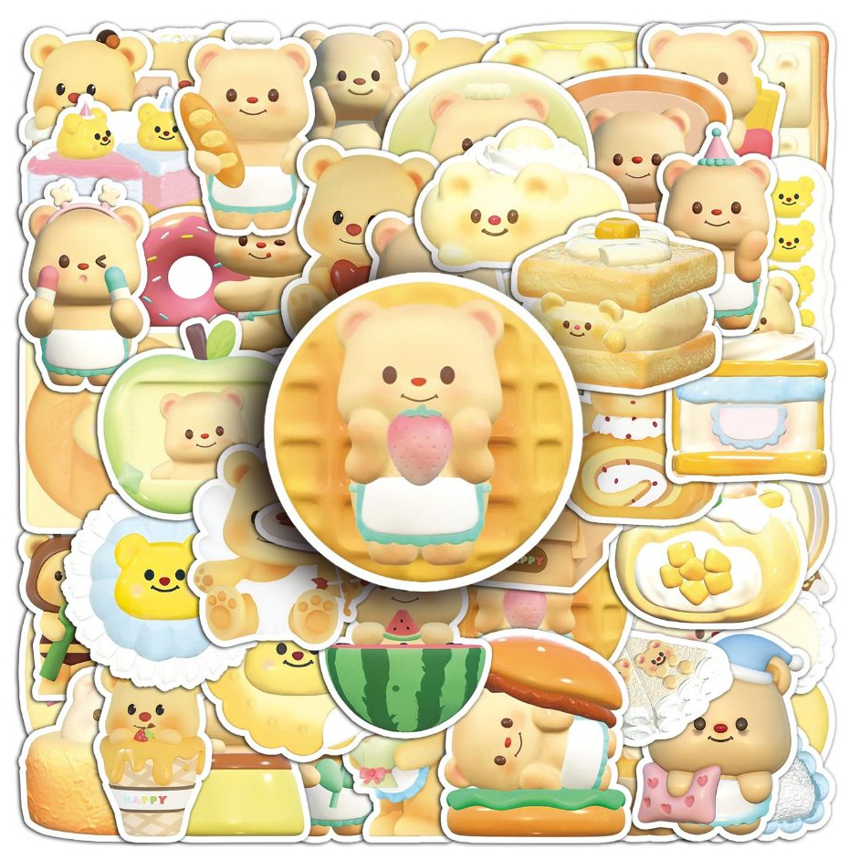 50ชิ้น3ง เนยหมีน่ารักสติกเกอร์สําหรับ งIY เคสโทรศัพท์แล็ปท็อปหมวกกันน็อครถกราฟฟิตีกันน้ําตกแต่งของขวัญ