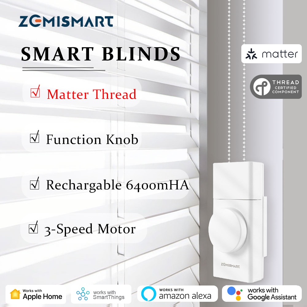 Zemismart Retrofit Blind Motor MTP1 Matter Thread Shade Function Knob Recharagble Blind Motor,3-Spee