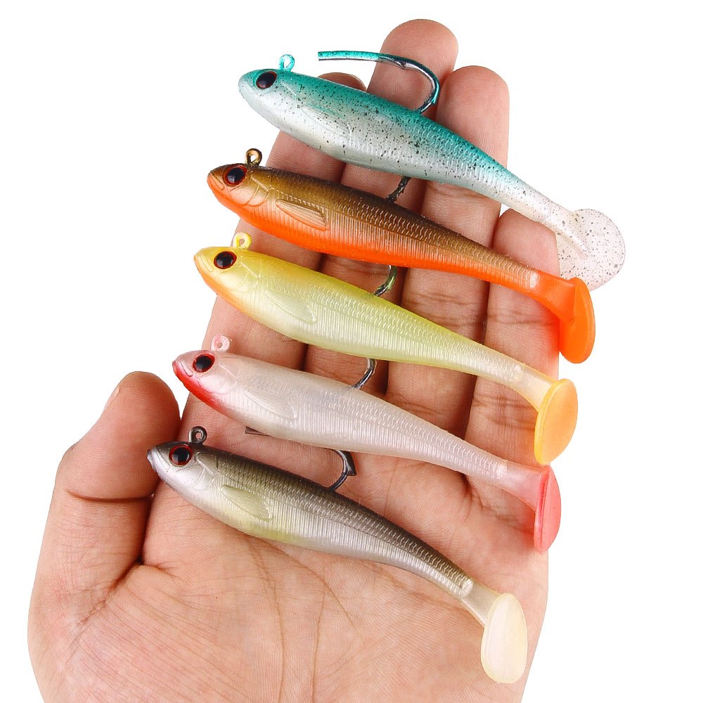 1 ชิ้น Soft T Tail JIG HEAD Shad ตกปลา Lure Swimbaits เหยื่อซิลิโคนเบสปลาคาร์พ Walleye น้ําจืดตกปลาพลาสติกน้ําเค็ม