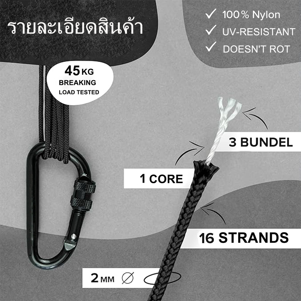 【การจัดส่งที่รวดเร็ว】เชือกพาราคอร์ด 2 มม. ยาว 30 ม. เชือกไนลอน 100% เชือกเต็นท์แคมป์ปิ้ง ราคา ถูกที่สุด ดีลบีเคเค แกลเลอรีภาพที่ 2